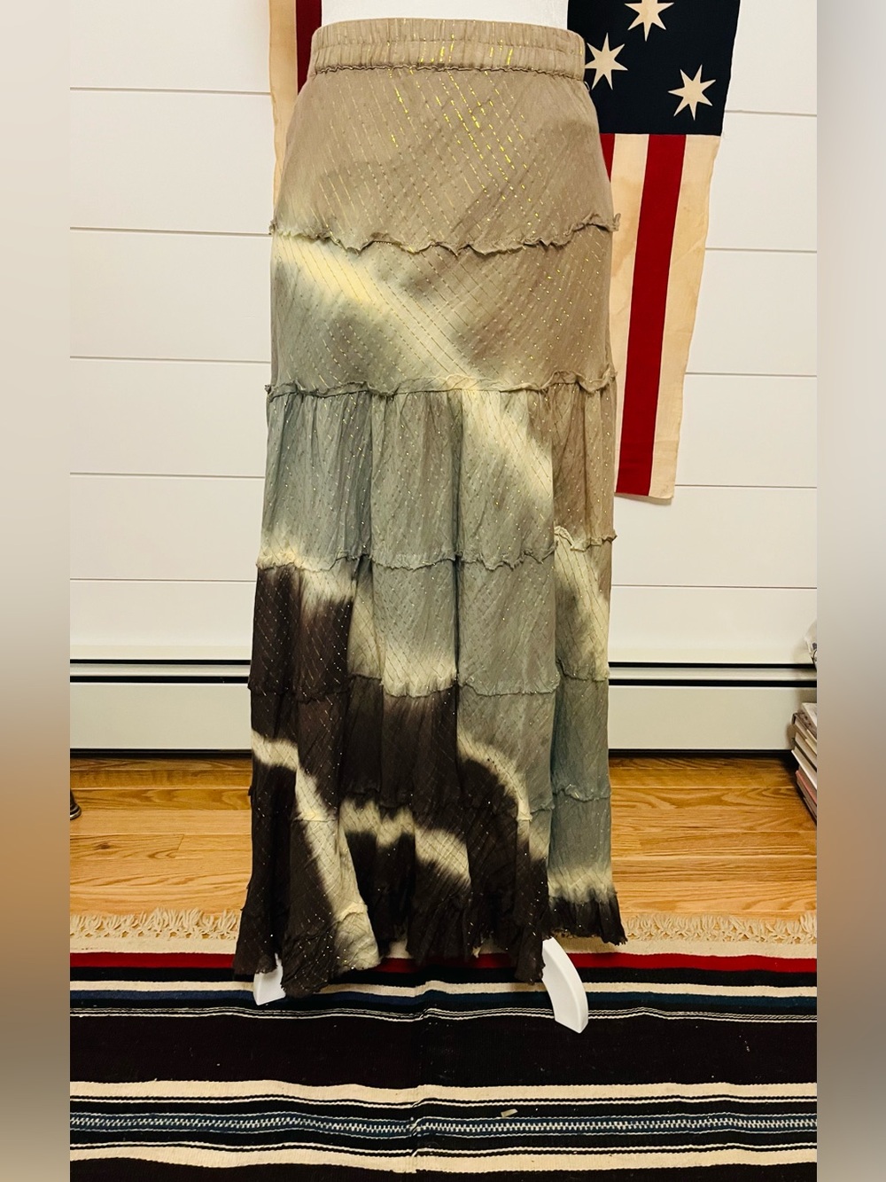 Planet Gold Boho Multicolor Maxi Skirt Elastic Waistband Sz small Y2K festival